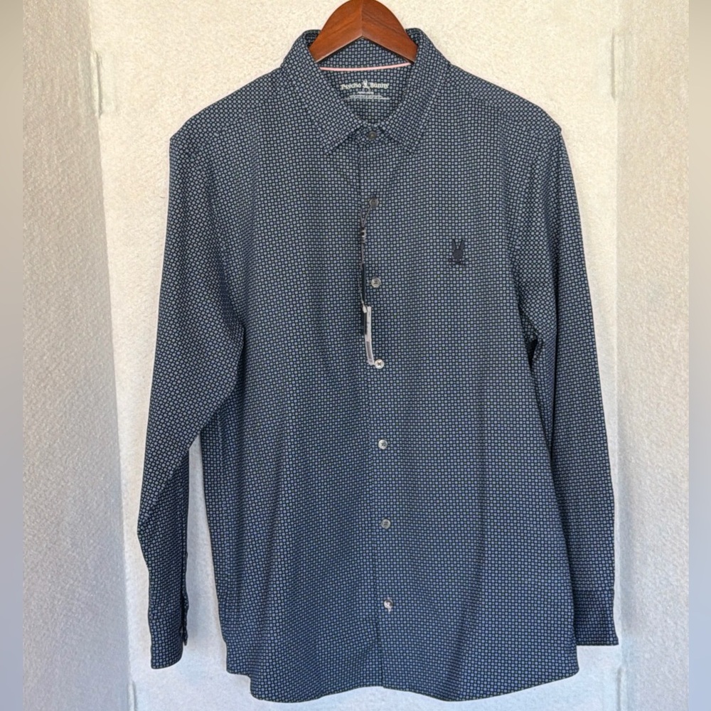 NWT Psycho Bunny Pima Cotton Long Sleeve Button Front Shirt Mens 16/16.5 32/33